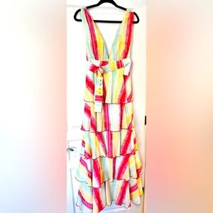 L’Atiste by Amy Multicolor Striped Maxi Dress with belt detail.  New with tags!